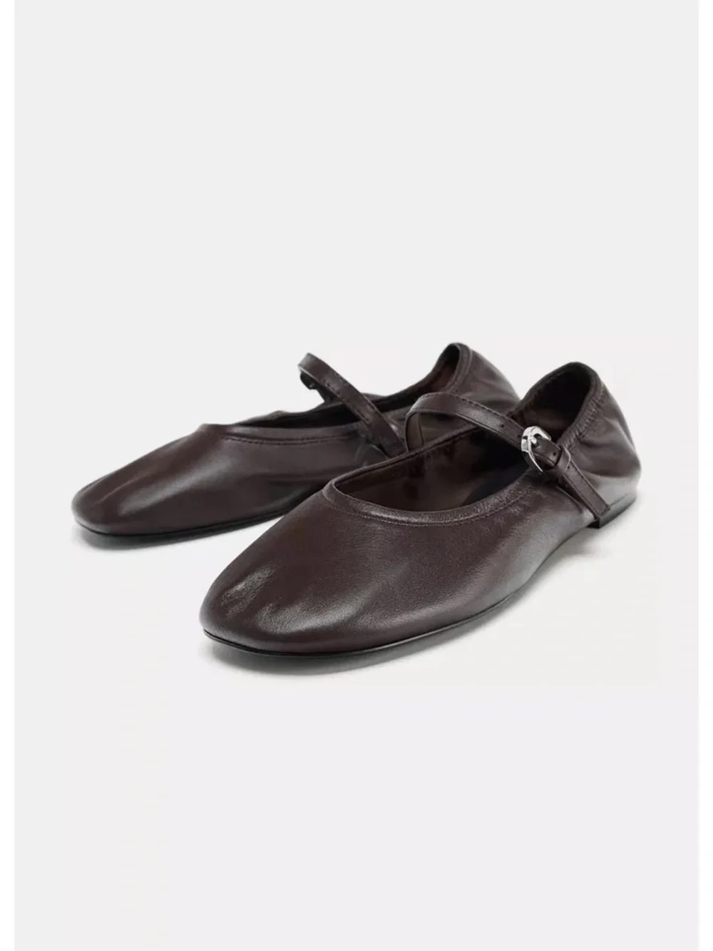 Zara Dark Brown Leather Mary Jane Ballet Flats with Strap size 36 / 6 - Picture 8 of 10